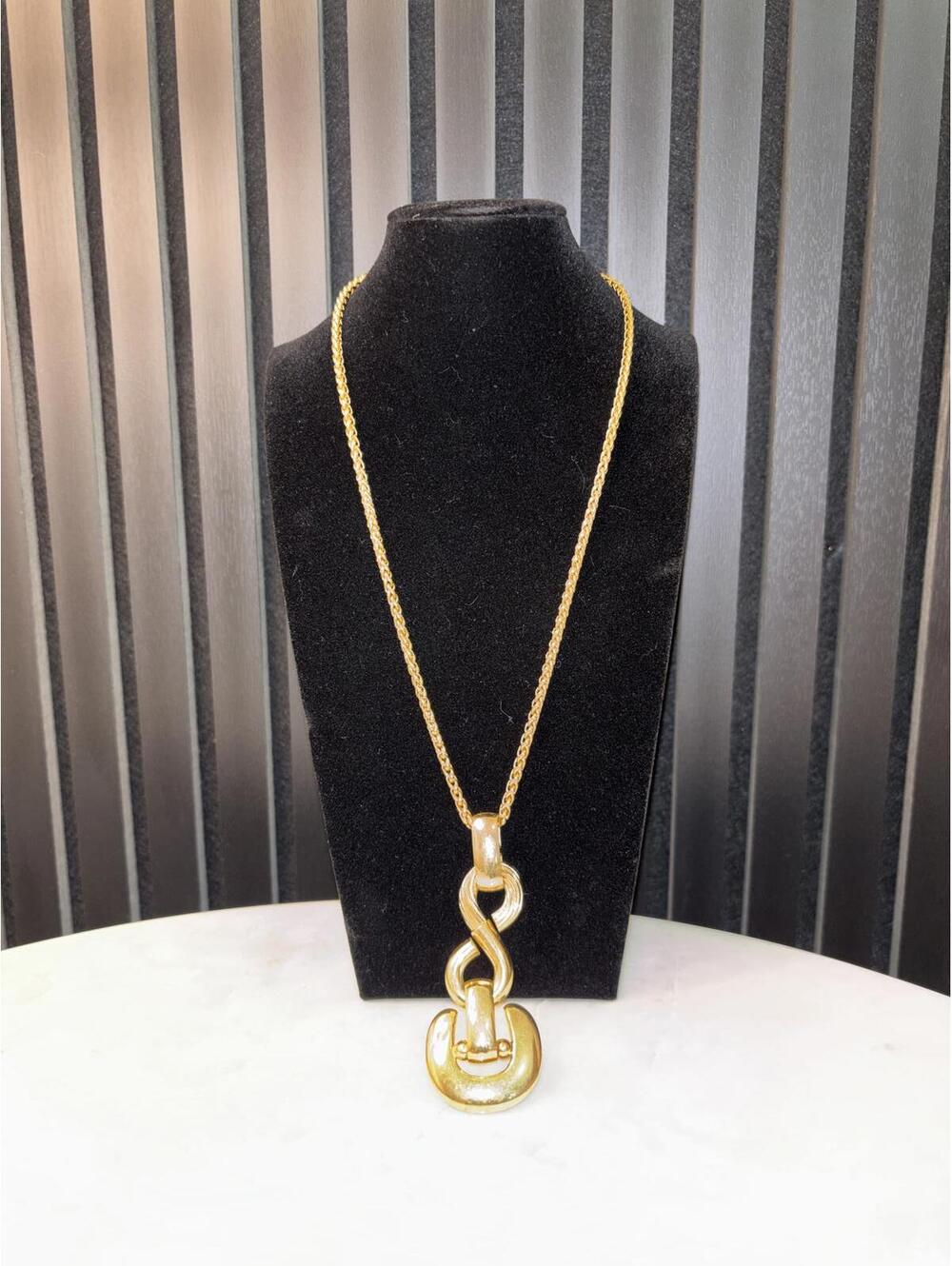 Gold Tone Chain Necklace with Abstract Pendant